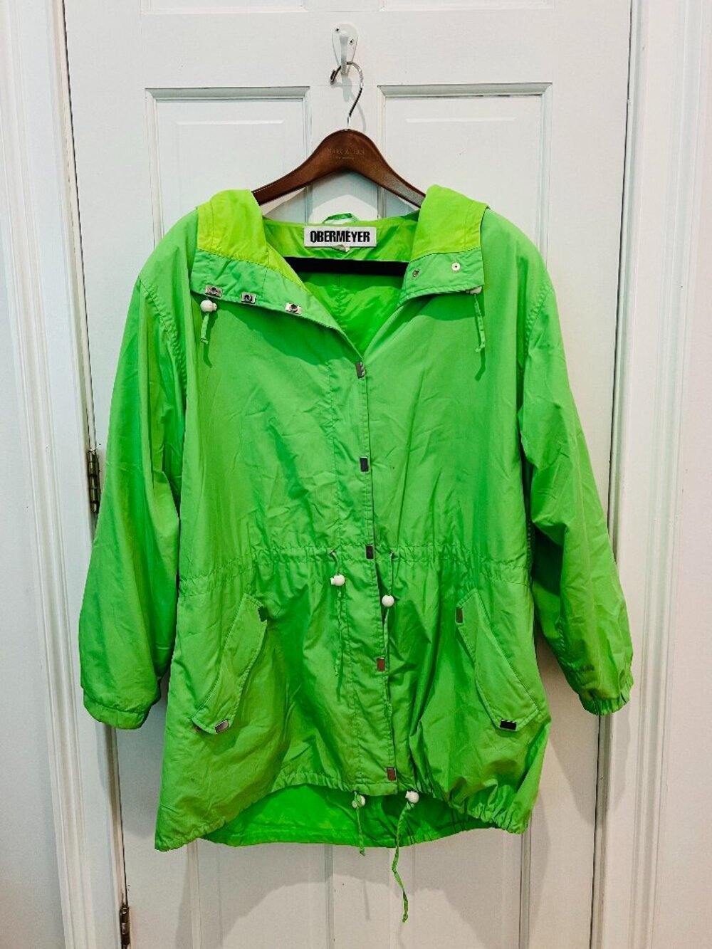 VTG Obermeyer Ski Jacket Womens 12 Pamela Neon Snow Bunny Shiny Green 80s 90s
